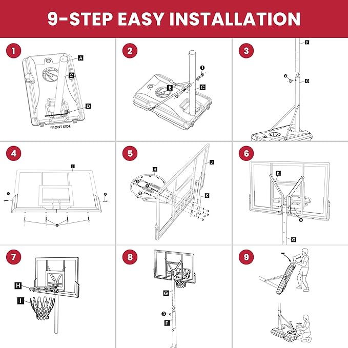 Basketball Hoop with Adjustable Height Portable Basketball Goal System for Outdoor Indoor Use 45 inches Heavy-Duty Steel Frame Backboard for Youth and Adults