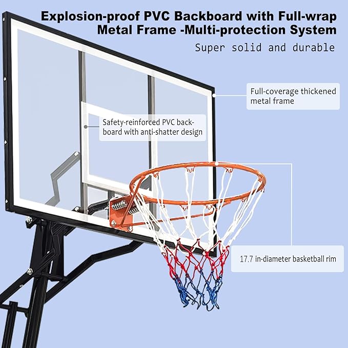 Basketball Hoop Outdoor 8.04-10FT Height Adjustable, Portable Basketball Goal with 44 Inch Shatterproof Backboard, Heavy-Duty Base & Wheels for Youth,Teens,Adults in Backyard,Driveway,Indoor
