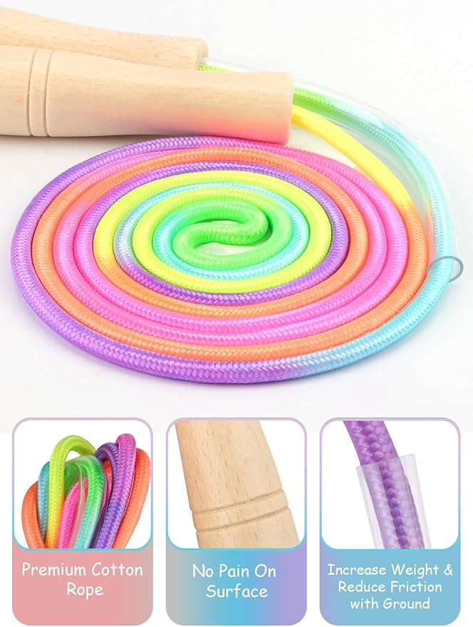 Jump Rope for Kids, Lorvain Adjustable Skipping Rope, Kids Jump Ropes with Wooden Handle for Girls Boys, Weighted Jumping Ropes for Fitness Workout Exercise Outdoor Fun Activity