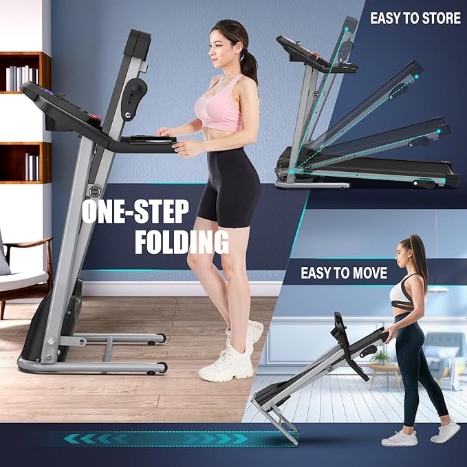 FYC Compact Folding Treadmill for Home - 2.5HP Quiet Brushless Motor, 3-Level Incline, 7.5 MPH, Shock Absorption, Space-Saving Design for Running, Walking - Treadmill for Small Spaces & Home Use