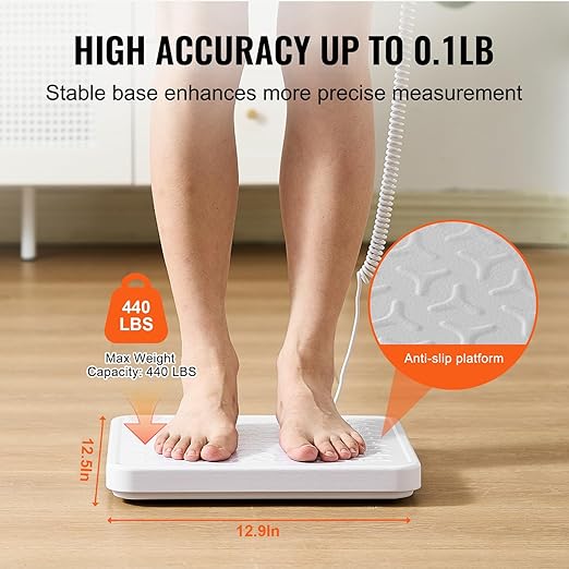 VEVOR Portable Medical Scale, Professional Digital Physician Scale for Weighing - with Anti-slip Platform, 2 Units, Hold & Tare Function, 440LBS Capacity Physician Weight Scale for Gyms Homes Hospital