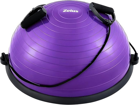 ZELUS Balance Ball Trainer with Resistance Bands and Foot Pump, Inflatable Yoga Ball for Home Gym Workouts, 23 Inch Exercise Half Ball for Balance Training Core Strength Fitness More, 330lb Cap