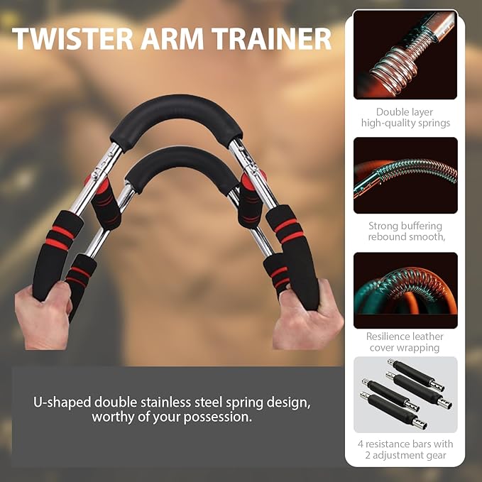 Twister Arm Trainer,30-120lb Adjustable Arm Chest Exerciser with 4 Resistance Springs for Men & Women,Detachable Power-Twist Home Fitness Equipment,Used to Enhance Upper Body Muscle Strength