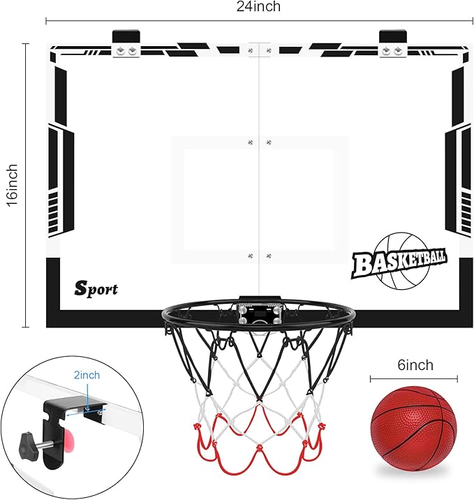 Large Indoor Mini Basketball Hoop Set for Kids and Adult 24 X 16 Inch Board Family Games for Home and Office Door & Wall with 3 Balls and Complete Accessories, Basketball Toy Gift for Boys Girls Teens