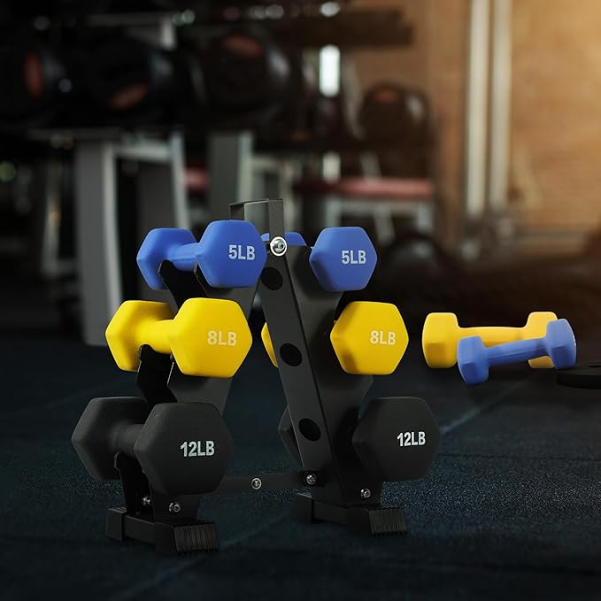 Neoprene Coated Dumbbell Set with Rack, Free Hand Weight Set For Home Gym Workout, Anti-Slip, Anti-roll, 20LBS, 32LBS, 50LBS and 56LBS Sets, Multiple Weight Options