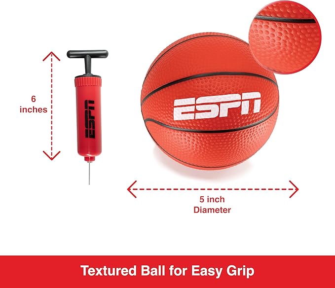 ESPN 5' Mini Basketball Set - 4 Pack (2 White, 2 Red) with Pump - Ideal for Family Games & Skill Practice