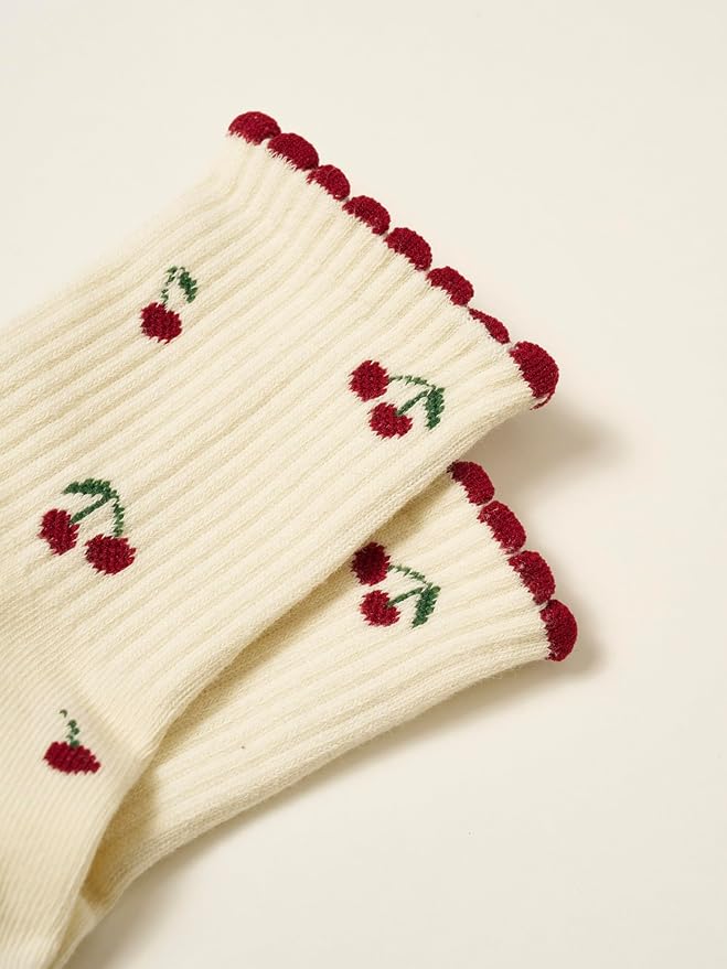 Crew Half Calf Grip Socks, Cutest Fruits Pilates Socks, Ruffle socks, Non-Slip, Barre Yoga Fitness