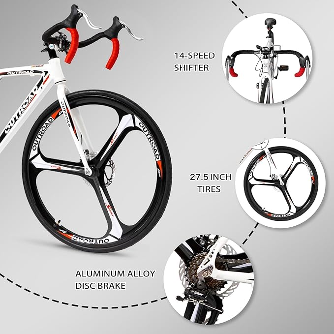 700C Wheel Road Commuter Bike, 14/21 Speed Shifter, Dual Disc Brakes Racing Bicycle with Light Aluminum Alloy Frame for Adult Men and Women