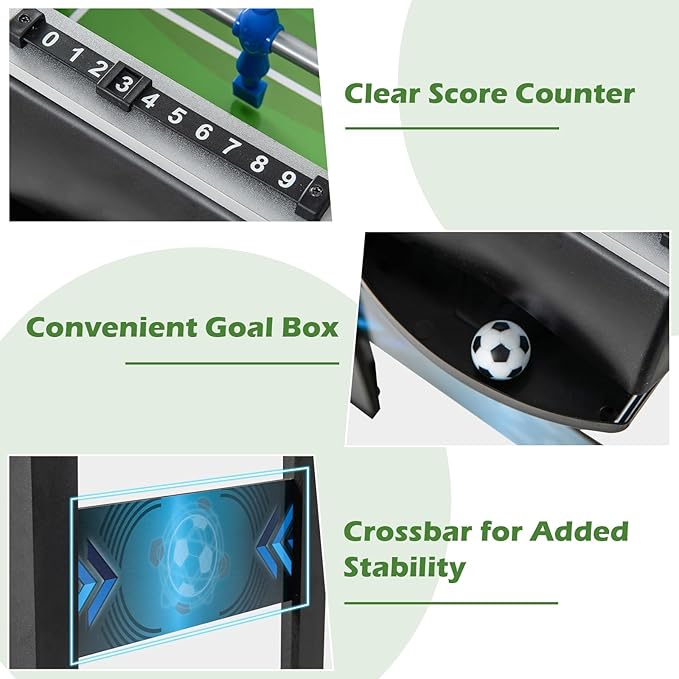 Giantex Foosball Table, 37.5" Foosball Table Adult Size, with 2 Balls, Smooth Handle, Adjustable Leg Leveler, Realistic Soccer Field, Soccer Table Game for Kids, Teens, Table Football Game
