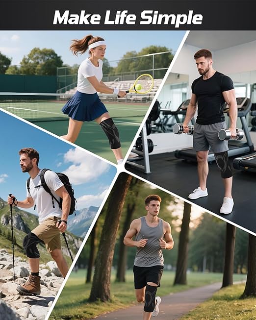 Knee Compression Sleeve, Knee Brace for Men & Women, Knee Support for Running, Basketball, Workout, Gym, Hiking, Sports, Black, Large