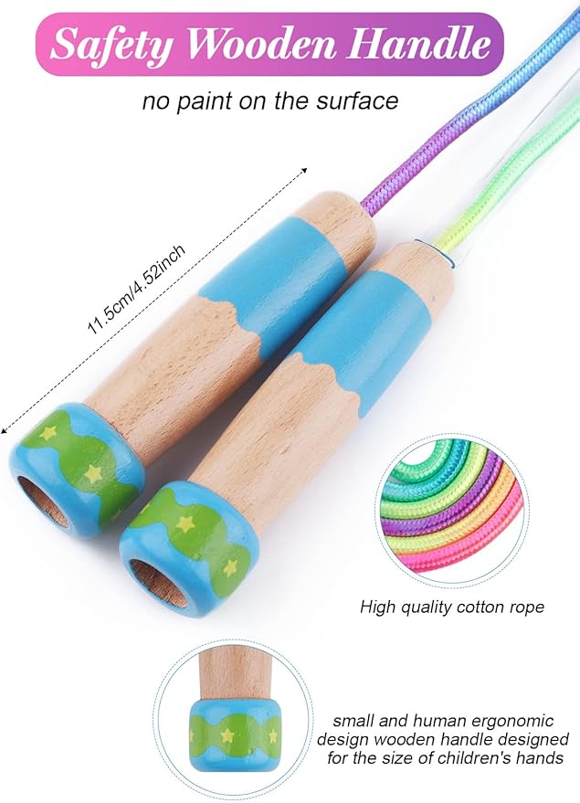 Jump Rope for Kids, Lorvain Adjustable Skipping Rope, Kids Jump Ropes with Wooden Handle for Girls Boys, Weighted Jumping Ropes for Fitness Workout Exercise Outdoor Fun Activity
