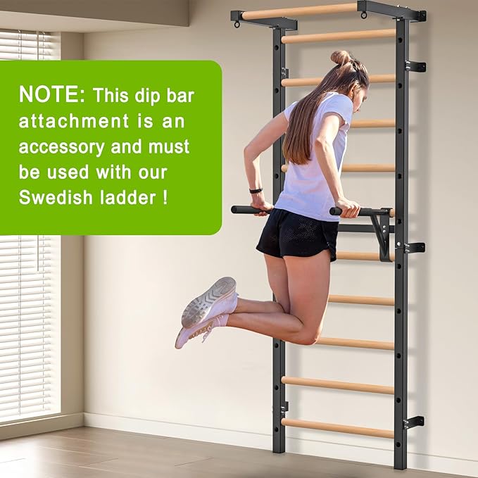Dip Bar Attachment for Swedish Ladder, Non-Slip Adjustable Grip Handles, Dip Station for Strength Training, 250 lbs Capacity
