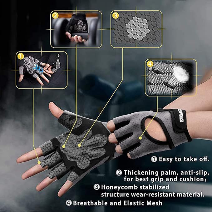 LIFECT Essential Breathable Workout Gloves, Weight Lifting Fingerless Gym Exercise Gloves with Curved Open Back, for Powerlifting, Women and Men