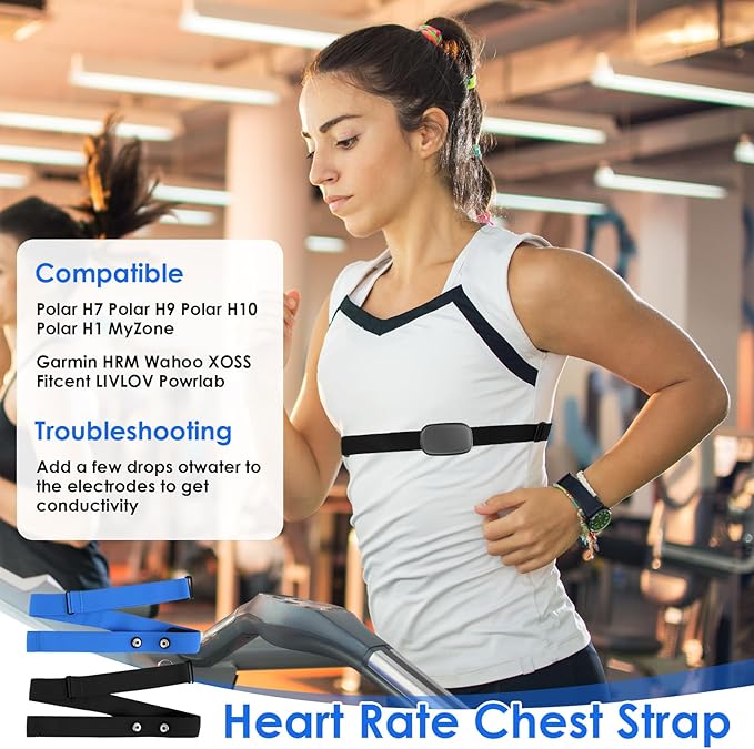 2 Pack Heart Rate Monitor Chest Strap Replacement, Adjustable Heart Rate Monitor Chest Band Compatible with H10 H9 H7, Cycling & Running Fitness Accessory for Men&Women, Fit for Daily Training