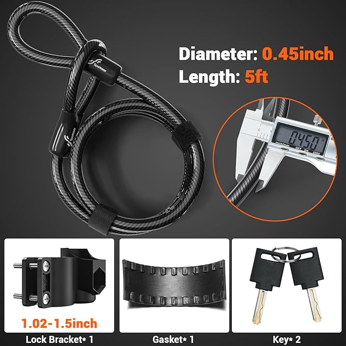 Sportneer Bike Lock: Heavy Duty Anti Theft Bike U Lock with 5ft Security Steel Cable - 17mm Shackle Bicycle U-Locks with Keys & Sturdy Mounting Bracket for Road, Mountain, Electric & Folding Bike