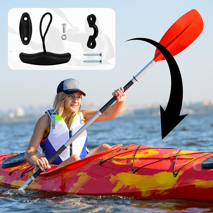 24Pcs Kayak Handles Kit, Kayak Carry Handle Pull Handle T-Handle with Cord and Pad Eyes with Mounting Screw, Heavy Duty Kayak Carrying Handles for Canoe Boat