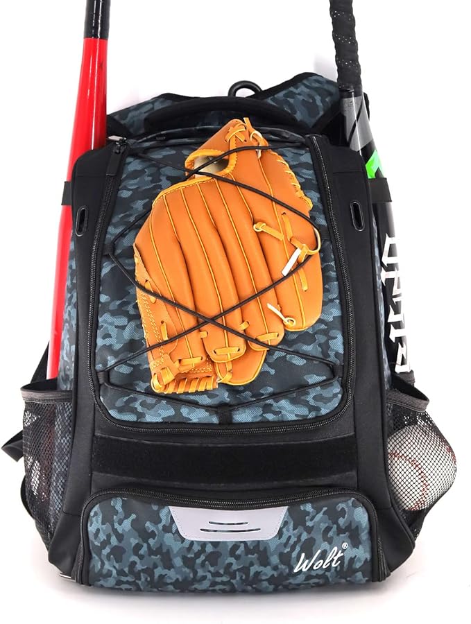 WOLT Youth Baseball Bag - Bat Backpack for Baseball, T-Ball & Softball Equipment & Gear, Bat & Glove Holder, Large Main Compartment for Helmet & accessories, Separate Shoes Compartment, Fence Hook