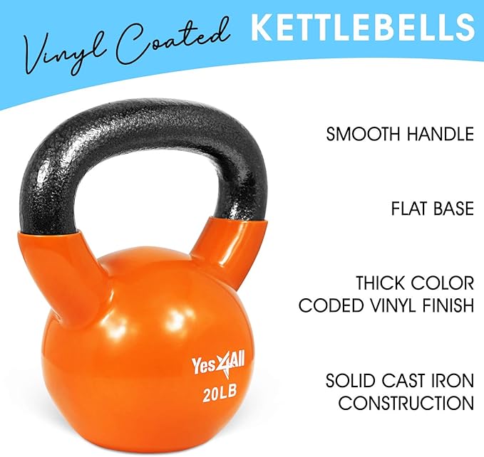 Yes4All Kettlebell Set Vinyl Coated Weights Combo for Full Body Workout Equipment Push up, Grip Strength Training, Dumbbell Weights Exercises