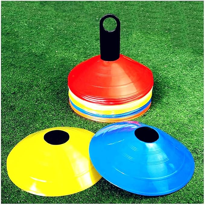 Soccer Cones (50 Pcs), Disc Cone Agility Training Sports Cone Plastic with Carry Bag & Holder for Kids Football Basketball Drills Field Markers, (5 Colors)