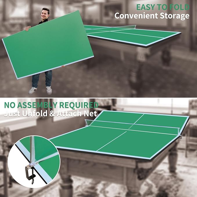 7/8/9ft Mid-Size Ping Pong Conversion Top with Net Set for Billiard and Pool Tables - Regulation Top Converts Billiards into Ping Pong Table Blue/Green/Black