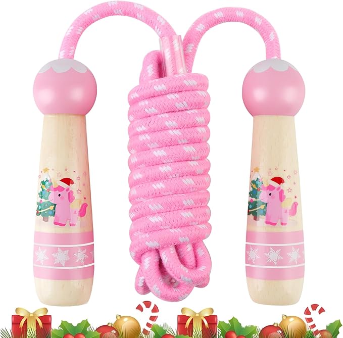 Jump Rope for Kids, Lorvain Adjustable Skipping Rope, Kids Jump Ropes with Wooden Handle for Girls Boys, Weighted Jumping Ropes for Fitness Workout Exercise Outdoor Fun Activity