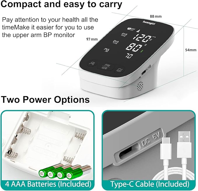huangirl Upper Arm Blood Pressure Monitor, Blood Pressure Monitors for Home Use, Talking Automatic Blood Pressure Monitor LED Color Screen Large BP Cuff 8.7-17 Inche for 2 Users