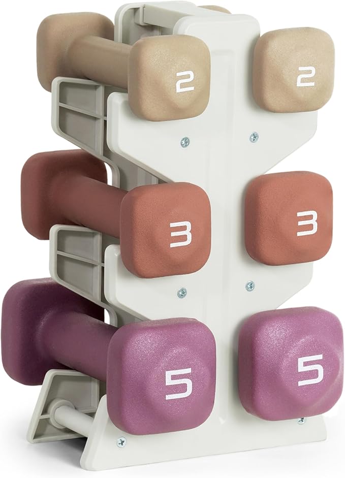 Tone Fitness Neoprene Dumbbell Set with Storage Rack – Non-Slip, Anti-Roll Hand Weights for Home Gym Workouts | 20 lb, 32 lb, & 50 lb Options