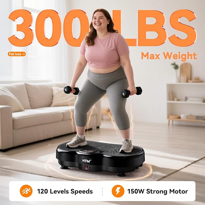 Vibration Plate Exercise Machine - 300 lbs Weight Capacity, 120 Speed Levels, 9 Workout Modes for Home Fitness, Muscle Toning & Weight Loss