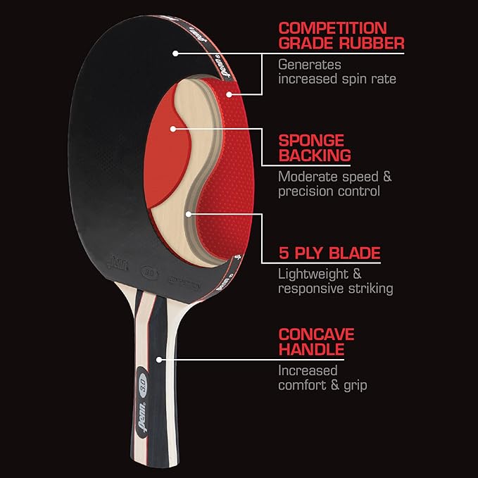 Penn 3.0 Competition Ping Pong Paddles - Choose Single Table Tennis Paddle, or Deluxe 2 or 4 Player Kit with Balls and Storage Case