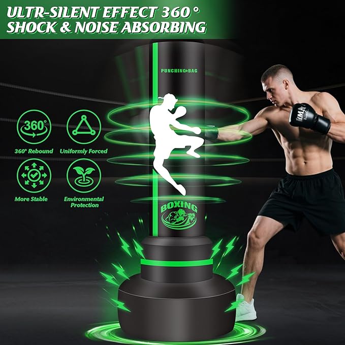 Freestanding Punching Bag with Gloves, 70'' Heavy Boxing Bag with Stand for Adult Teens, Standing Women Men Inflatable Kickboxing Bags for Beginners Training MMA Muay Thai Fitness