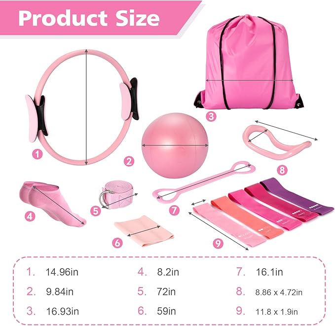 Ideal Swan Pilates Ring Essentials Kit for Women, Home Workout Equipment Set with 9.8” Ball, Resistance Bands, Accessories, Pilates Set for Legs Arms and Thighs(13 PCS)