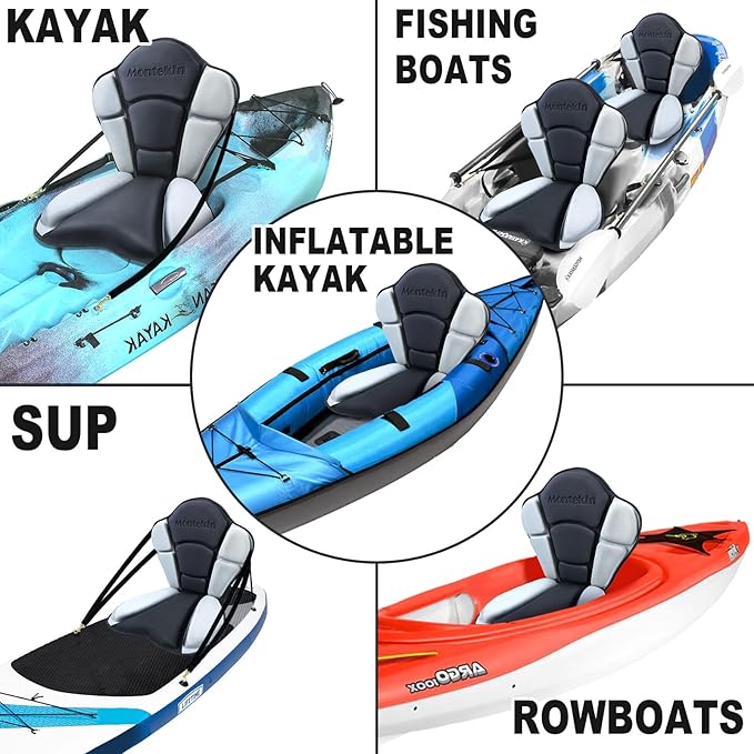 Thickened Kayak Seat with Back Support, Sit On Top Cushioned Canoe Backrest Molded Foam Seat for SUP Paddle Board Fishing Boat Long Trip