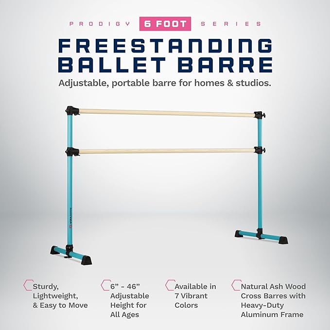 VITA Barre Portable Freestanding Double Ballet Barre, Prodigy, Wood | Adjustable Height, USA Made, Home or Gym Exercise Equipment for Kids & Adults | Dance, Fitness, Pilates