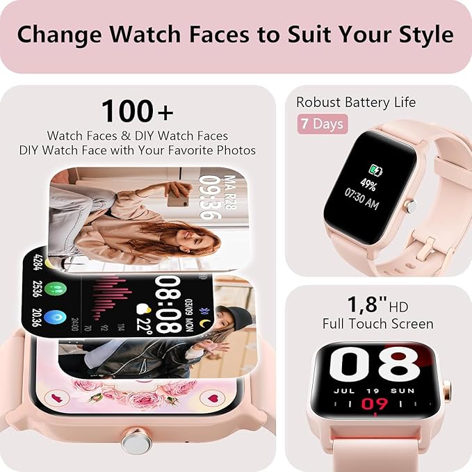 Tensky Smart Watch for Women Android & iPhone, Alexa Built-in, 1.8" Fitness Tracker with Answer/Make Call, IP68 Waterproof/SpO2/Heart Rate/Sleep/Monitor, Activity Tracker for 100+Sport Modes