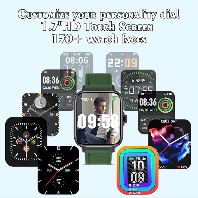 Smart Watch for Men Women (Answer/Make Call) - 1.9" Full Touch Screen Smartwatch iOS Android Compatible, Fitness Tracker Watch with Heart Rate Sleep Monitor, BP, SpO2, Step Counter (Classic Green)