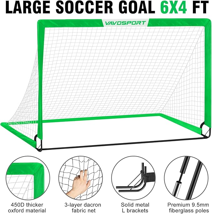 Soccer Goal, 2 of 6'x4' Kids Soccer Goals for Backyard Set, Portable Pop Up Soccer Net, Practice Soccer Training Equipment with Ball, Cones for Toddler,Youth Sports Outdoor Games Yard Play