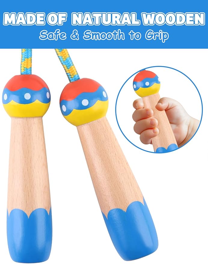 Jump Rope for Kids, Lorvain Adjustable Skipping Rope, Kids Jump Ropes with Wooden Handle for Girls Boys, Weighted Jumping Ropes for Fitness Workout Exercise Outdoor Fun Activity