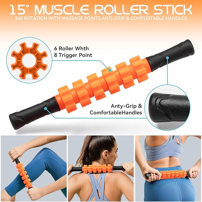 5 in 1 Foam Roller High Density Foam Roller Set for Deep Tissue Muscle Massage, 18" Trigger Point Fitness Exercise Massage Roller Self-Myofascial Release for Whole Body