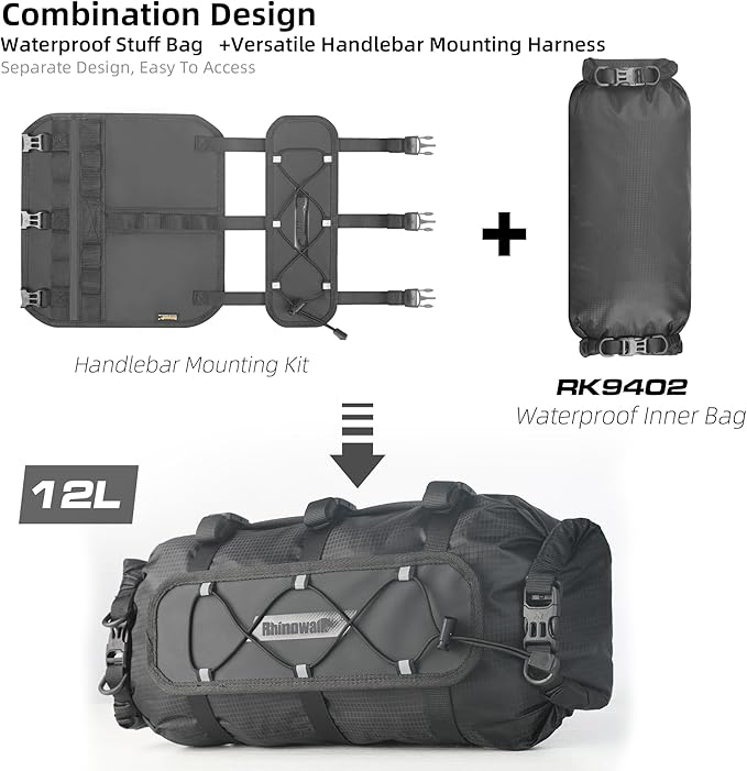 Rhinowalk Bicycle Handlebar Bag, both sides open and folded closed, with waterproof inner pocket, suitable for road bike, mountain bike, etc.