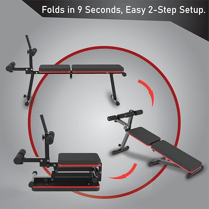Decline & Flat Bench, Foldable, Multi-Gear Adjustment, Full Body Workout, 660 lbs/300 kgs Capacity