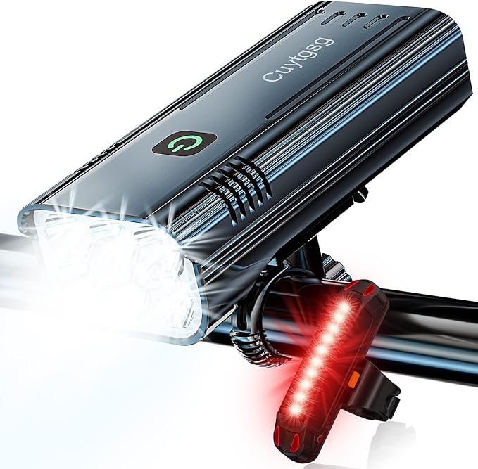 2025 Upgrade Super Bright Rechargeable Bike Lights for Night Riding,6 LED High Lumen 10 Mode Bike Headlight Taillight,360°Rotatable Brackt,Aluminum Front Lights,Runtime 48+ hrs,Shockproof Waterproof