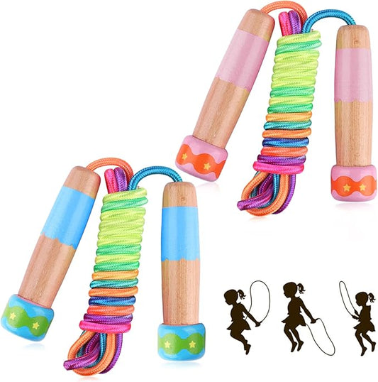 Jump Rope for Kids, Lorvain Adjustable Skipping Rope, Kids Jump Ropes with Wooden Handle for Girls Boys, Weighted Jumping Ropes for Fitness Workout Exercise Outdoor Fun Activity