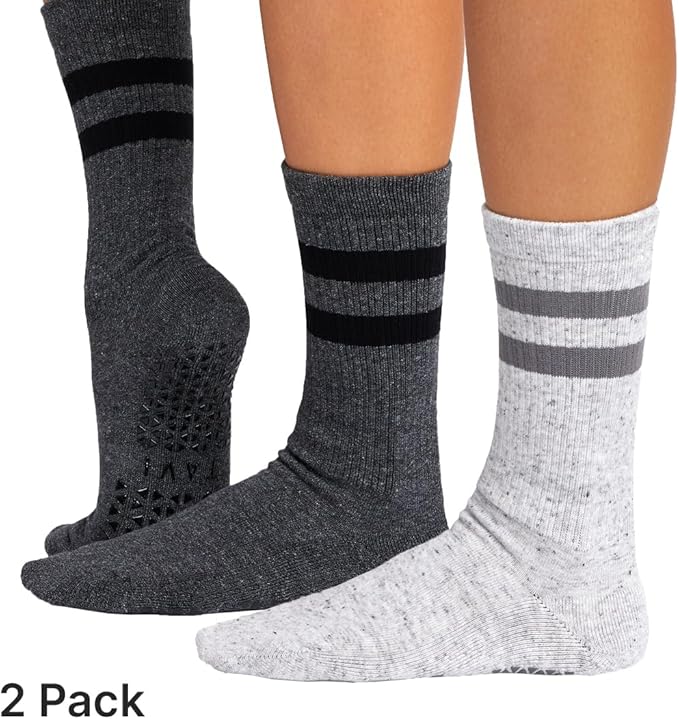 TAVI Kai Fashion Crew Grip Socks - For Slipper Barre, Pilates, and Yoga - with Grips for Women and Men