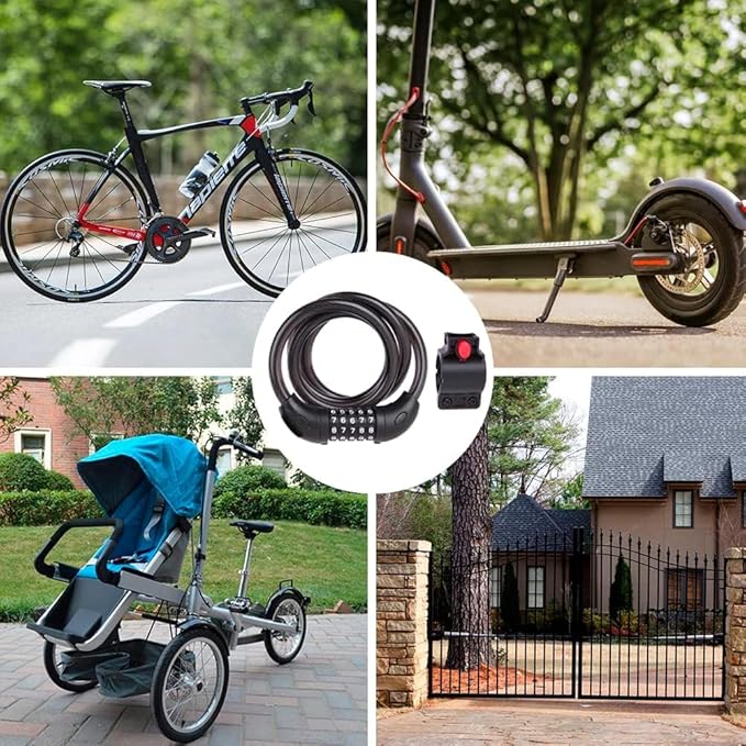 NDakter Bike Lock, 4/5.6 Feet Bicycle Cable, High Security 5 Digit Resettable Combination Coiling Bicycle Lock, Heavy Duty Anti Theft Cable with Mounting Bracket, 1/2 Inch Diameter (12mm)