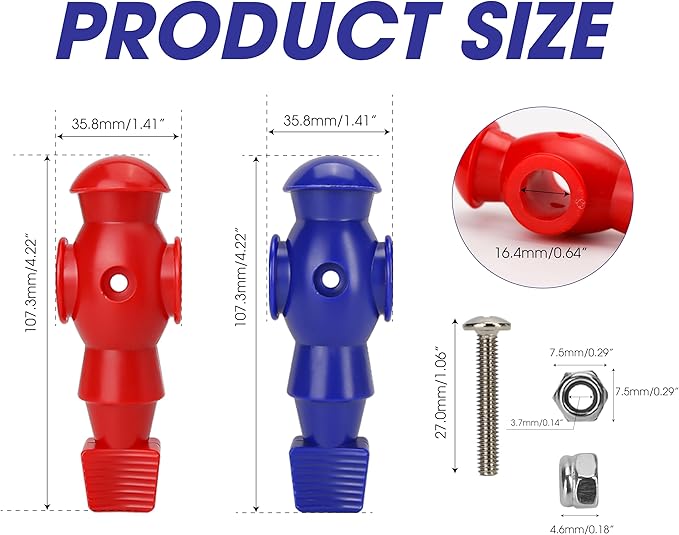 Marsrut 26pcs Foosball Replacement Players, Foosball Men Table Parts, Plastic Soccer Player Guys Set for Football Table (13 Red, 13 Blue)