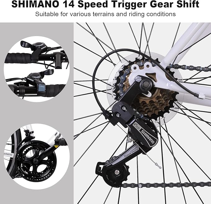 WEIZE Road Bike, 700C Wheel City Commuter Bicycle, 14 Speed Drop Bar, Racing Adult Bike with Caliper Brakes, High-Carbon Steel Hybrid Bikes, Urban Adult Bicycle for Men and Women