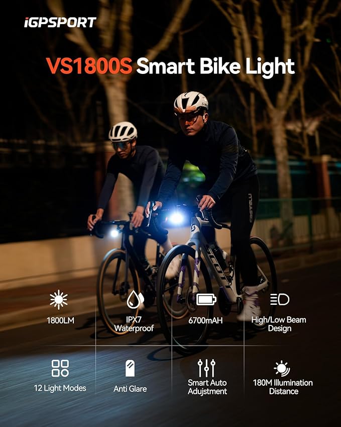 iGPSPORT Smart Bike Light, 500/800/1200 Lumens Bright Bicycle Headlight for Night Riding Cycling Rechargeable Waterproof