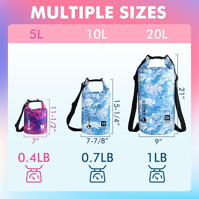 VILLEY Dry Bag Waterproof 5L Roll Top Sack Keeps Gear Dry Lightweight Sack for Kayaking Boating Camping Swimming and Beach Adventures Red Camo