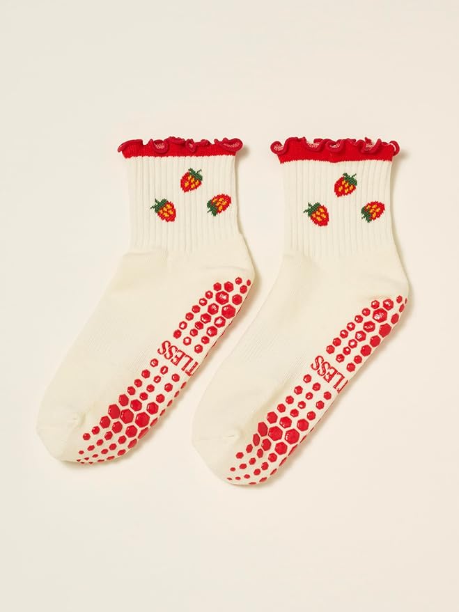 Crew Half Calf Grip Socks, Cutest Fruits Pilates Socks, Ruffle socks, Non-Slip, Barre Yoga Fitness