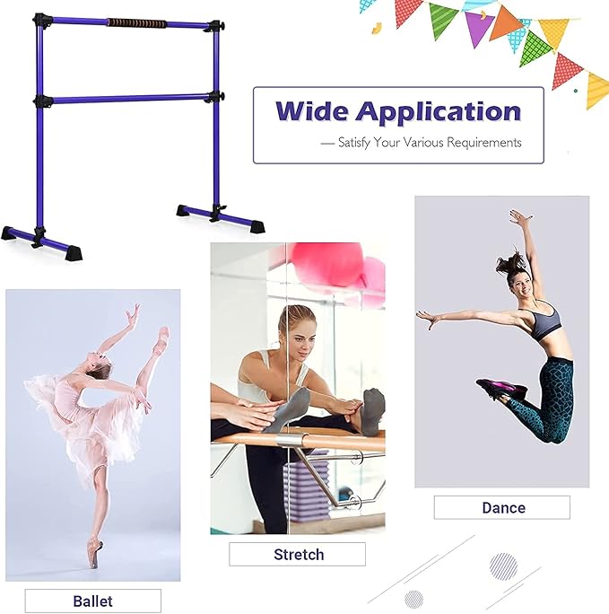 Costzon Portable Ballet Barre, 4ft Freestanding Double Ballet Bar with Adjustable Height, Fitness Dance Bar w/Foam Pads for Stretching, Home Gym Barre Exercise Equipment for Kids & Adults